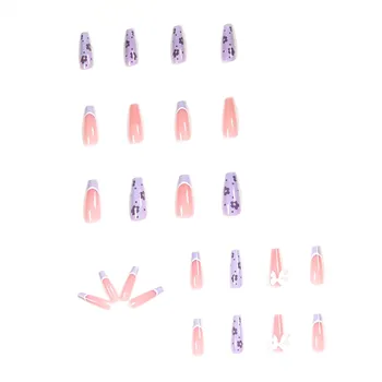 Длинные ногти-балерины с фиолетовым цветком, удобный и экономичный маникюр для вечеринок, свиданий и свадеб