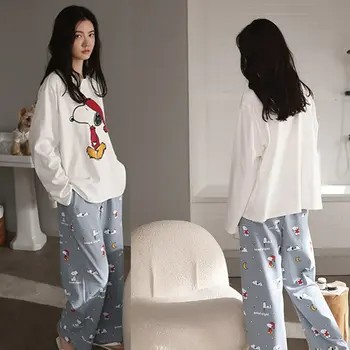 Мультфильм Аниме Снупи Каваи, Милая пижама для девочек из кораллового флиса, Женская зимняя мягкая теплая домашняя одежда из двух предметов
