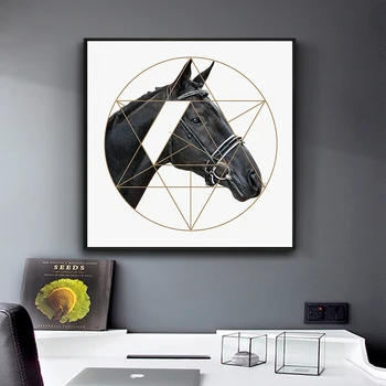 Лошади в скандинавском стиле с геометрической резкой, печать плакатов на холсте, Уникальные настенные рисунки для гостиной, спальни, студии, прохода