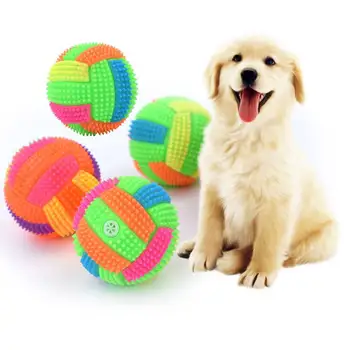 Светящийся со звуком Эластичный мяч, забавная игрушка с мячом для собак, обучающие игрушки для интерактивных игр на открытом воздухе и в помещении, Звуковые массажные мячи