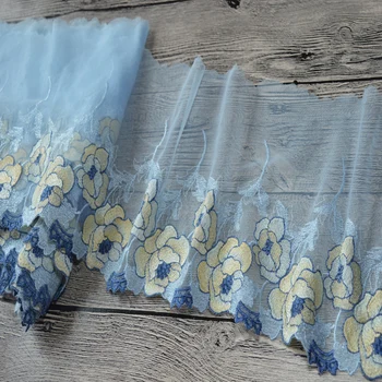 11 метров 18 см, кружевная отделка с цветочной вышивкой, Синяя сетчатая тюлевая ткань для нижнего белья, нижнее белье, домашний текстиль, украшения для кукольного платья, сделай сам