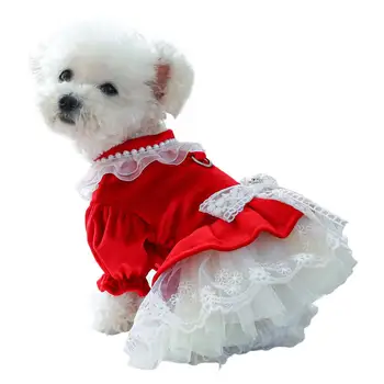 Dog Dress Bow Tie Lace Trim Chihuahua Dog Princess Clothes for Small Dogs одежда для мелких собак