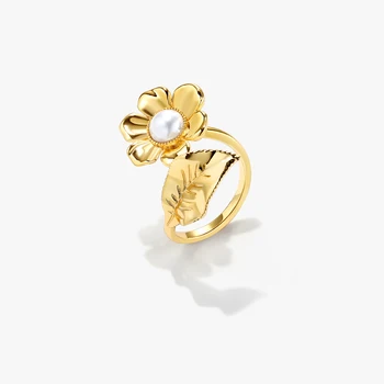 Нишевое Дизайнерское жемчужное кольцо С достойной формой цветов, Инкрустированное жемчужным кольцом с отверстиями для указательного пальца