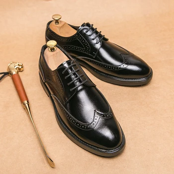 Мужские оксфорды ручной работы, черные кожаные туфли с перфорацией типа 