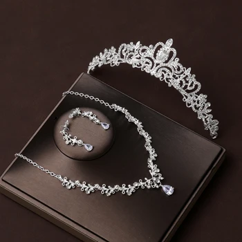 Itacazzo Свадебные головные уборы серебристого цвета в стиле Ретро, Классические женские Элегантные Короны, ожерелье, Серьги, Комплект из 4 предметов для невесты
