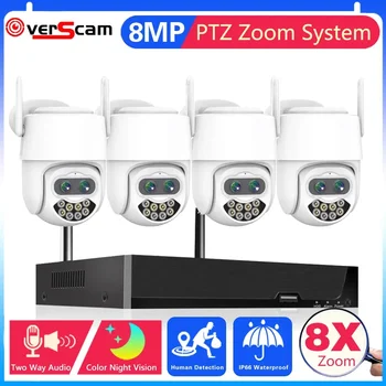 4CH 4K Wifi PTZ IP Camera System Set 8-Кратный Зум Двухобъективная Беспроводная Система Видеонаблюдения с 8-Мегапиксельной 8-Канальной Системой Безопасности WiFi NVR