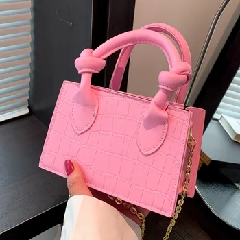 Женская маленькая квадратная сумка-тоут, сумки-мессенджеры из искусственной кожи с верхней ручкой, розово-зеленые сумки через плечо, женский клатч на цепочке, сумки через плечо