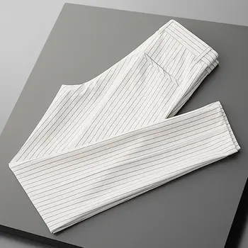 ICOOL Белые мужские строгие брюки в полоску длиной до щиколотки с девятью точками, элегантные повседневные строгие брюки