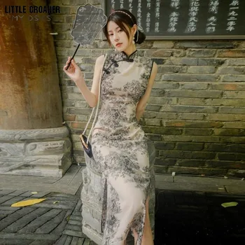 Молодые и элегантные женские летние Чонсам в китайском улучшенном длинном винтажном стиле, французское платье с высокой талией и разрезом