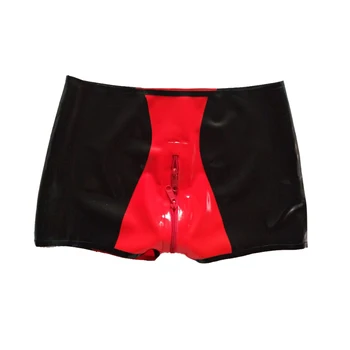 Латекс, 100% резина, Красные и черные боксерские шорты, красивое нижнее белье на молнии, размер XXS-XXL