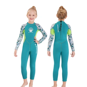 Спортивные детские купальники с длинным рукавом 2,5 мм, цельный гидрокостюм для девочек, уличные теплые детские купальники, пляжная одежда для дайвинга в стиле пэчворк с сеткой