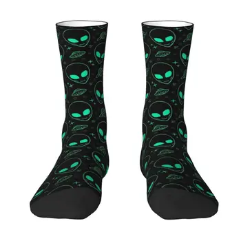 Мужские и женские носки для экипажа с рисунком Инопланетной звезды и НЛО, крутые носки для девочек, весна-лето, осень-зима