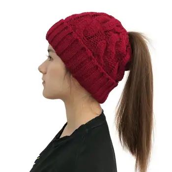 Зимняя шапка, вязаная, толстая, эластичная, противоскользящая, теплая, защищающая от холода Защита ушей, вырез для конского хвоста, мягкая шапочка с твист-текстурой
