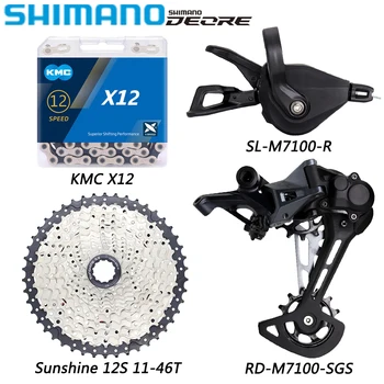 Групповой Набор SHIMANO SLX M7100 для MTB Велосипеда 1X12 Переключателей Скоростей KMC X12 Цепной Sunshine 12S 46T/50T/52T Кассетные Запчасти Для Велосипедов