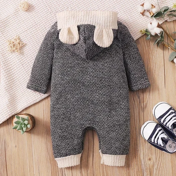 Флисовый комбинезон для новорожденных, комбинезон с капюшоном, комбинезон с длинным рукавом, теплая осенне-зимняя одежда для младенцев