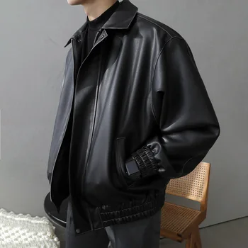 Мужская весенне-осенняя новая свободная кожаная куртка в корейском стиле 