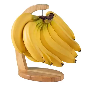 Бамбуковая вешалка для бананов Держатель для бананов Деревянная вешалка для бананового дерева Прочная витрина с крючком для хранения фруктов на домашней или барной столешнице
