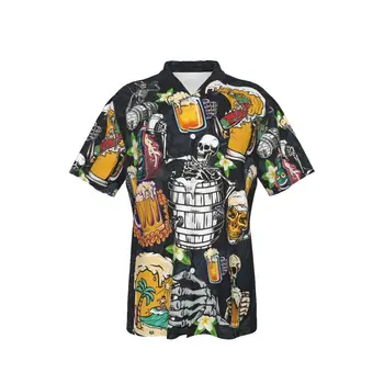 Мужская гавайская рубашка с принтом в виде черепа для пивной вечеринки, Крутые Пляжные Летние повседневные топы на пуговицах в стиле пэчворк, 3D рубашки