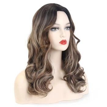 VDFD Длинный кудрявый каштановый парик С подсветкой из синтетических волос Косплей с естественной волной в средней части для женщин Теплостойкий