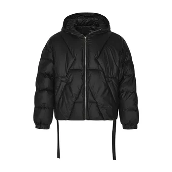 Мужская Хлопчатобумажная куртка с капюшоном MADEEXTREME Ribbon в стиле хип-хоп, Негабаритная пуховая куртка, черная