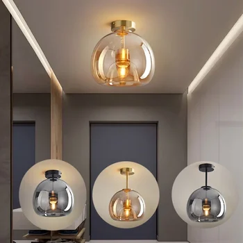 Современное потолочное освещение Минималистичная скандинавская текстура Светодиодный Стеклянный потолочный светильник Лампа для прохода в коридоре Креативные светильники для гостиной E27
