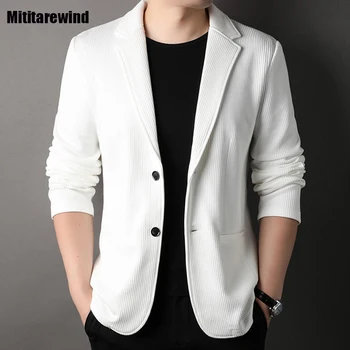 Новые белые куртки для мужчин, весенне-осенние повседневные блейзеры для пригородных поездок, приталенный костюм в корейском стиле, простая модная мужская одежда