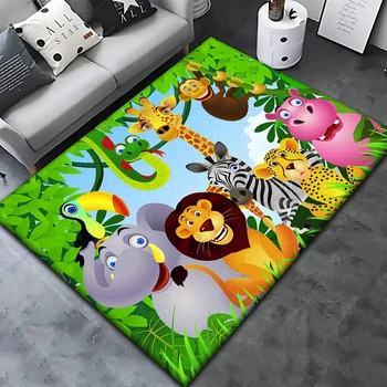Ковер с изображением животных джунглей, милый мультфильм, HD-принт, детский коврик для гостиной, спальни, кухонный коврик, коврик для детской спальни