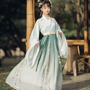 Женские платья WATER Hanfu из традиционной китайской ткани, сценические костюмы для древних народных танцев, Зеленый костюм Восточной феи.