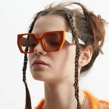 Новые солнцезащитные очки в европейском стиле в оранжевой оправе, модные женские солнцезащитные очки большого размера из винтажного пластика с большими оттенками