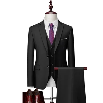 12 Цветов M-6XL (Куртка + Жилет + брюки) Высококлассный Брендовый Деловой Мужской костюм-тройка Для Жениха, Свадебное платье, Однотонный костюм