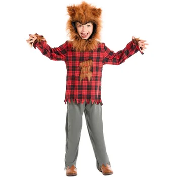 Хэллоуин для детей, девочек, мальчиков, костюм животного-оборотня, Красная шапочка, Большой Серый Волк, косплей, карнавальная вечеринка, платье животного-волка