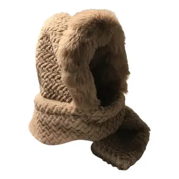 Женская шапка для защиты ушей 2 В 1, утолщенный теплый шарф, женская зимняя плюшевая шапка с имитацией меха кролика