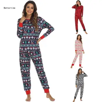 B36D Комплект рождественских пижам для женщин и мужчин, футболка с длинным рукавом и штаны, комплект пижамной одежды для отдыха