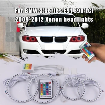 Для BMW 3 E91 E90 LCI 2009-12 Ксеноновые Фары Дневного Света DRL Angel Eyes LED RGB Многоцветная Фара Halo Ring Kit