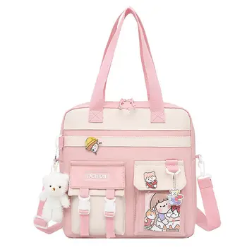 Корейские холщовые ручные сумки для учебников, розовая подвеска в виде сердца для девочки, сумка для учебников на одно плечо/на два плеча / через плечо