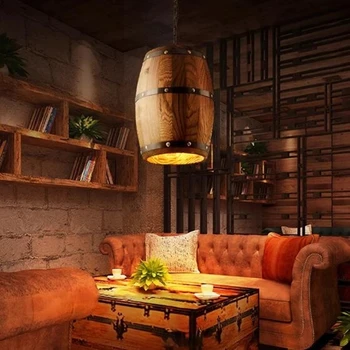 Кантри-индустриальный стиль, Винтажная деревянная люстра в виде бочонка для бара, винного погреба, кафе, ресторана, Подвесной светильник