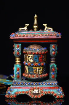 Коллекция Тибетского Храма 5 дюймов, Старинная Бронзовая Мозаика, Драгоценный Камень, Бусины Гзи, Шестизначные Пословицы, молитвенное колесо, Амулет для Изгнания Нечистой Силы