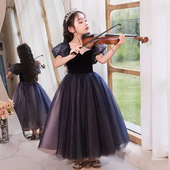 Детское платье 2023 Новая мода Пушистый Слоеный рукав Марлевое Платье для фортепиано Ведущая выступления на подиуме Vestidos Платье принцессы для девочек K23