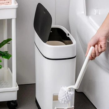 Белое компактное мусорное ведро для ванной комнаты с удобным держателем туалетной щетки, экологически чистое Инновационное решение