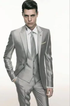 Серебристо-серый Свадебный мужской костюм, Формальный Узкий Стильный мужской блейзер, Смокинг на заказ, 3 предмета, мужской костюм Vestidos