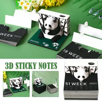 Еженедельный календарь на 2024 год Гигантская панда 3D Бумажная скульптура Блокнот для заметок 3D Стикеры Модель панды 3D Трехмерная Стикерная заметка