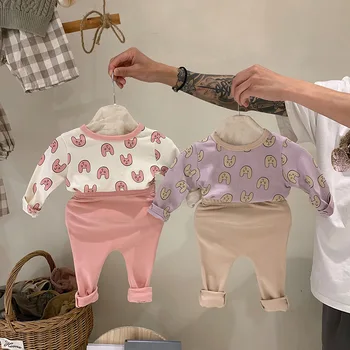 Осенне-весенний Комплект хлопчатобумажной домашней одежды для новорожденных мальчиков и девочек, модная детская одежда для милых детей