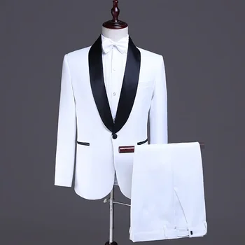 2024 Новый мужской бутик, костюм с черным воротником на одной пуговице, Брюки, Комплект из 2 предметов / Мужские Тонкие Профессиональные блейзеры, куртка, пальто, Брюки