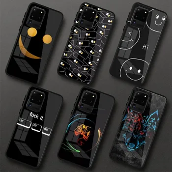Милый Черный Чехол Для телефона Samung Galaxy S23 S22 S21 Pro Ultra M14 A14 A34 A54 A13 A33 A53, Черный Стеклянный Чехол для телефона из ПК