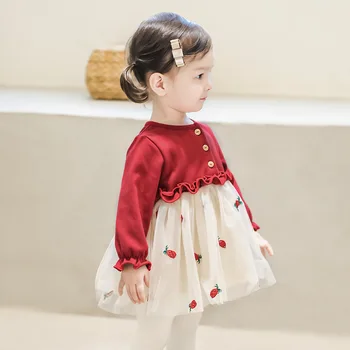 Детское платье для девочек, детское праздничное платье, платья Принцессы, повседневный сетчатый костюм в стиле пэчворк с длинным рукавом, одежда для девочек