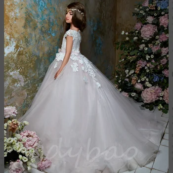 Кружевное великолепное кружевное платье в цветочек для девочек на свадьбу с бантом на спине, детское бальное платье, нарядные платья для принцессы, одежда для детского дня рождения