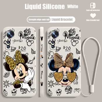 Мышь Minnie Disney Для Xiaomi Mi 13 Lite 12T 12 11T 11i 11 A3 10T 10 CC9E 9 Pro Ultra 5G Liquid Left Rope Чехол Для Телефона
