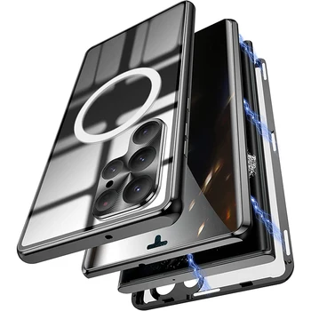 Z-SHOW Metal 360 Magsafe для Samsung Galaxy S23 S22 Ultra Plus, чехол с магнитной защитой HD-объектива, прозрачная стеклянная крышка, сумка-чехол