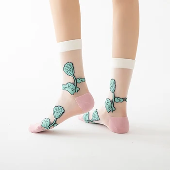 Новые женские носки для девочек с прекрасными цветами, радужные ультратонкие сетчатые носки новинки, японский стеклянный шелк Meiya, женская прозрачная красота