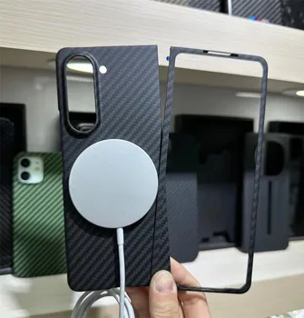 Тонкий чехол из арамидного материала из натурального углеродного волокна для Samsung Galaxy Z Fold5 Mag Safe Armor Задняя крышка